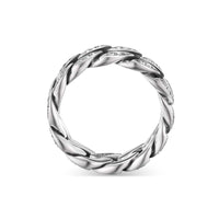 Curb Chain Band Ring Sterling Silver with Diamonds, 8mm
