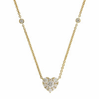 14K Yellow Gold Diamond Cluster Heart Shaped Necklace