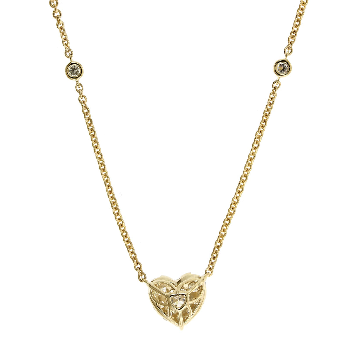 14K Yellow Gold Diamond Cluster Heart Shaped Necklace