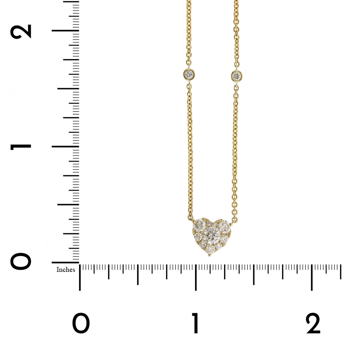 14K Yellow Gold Diamond Cluster Heart Shaped Necklace
