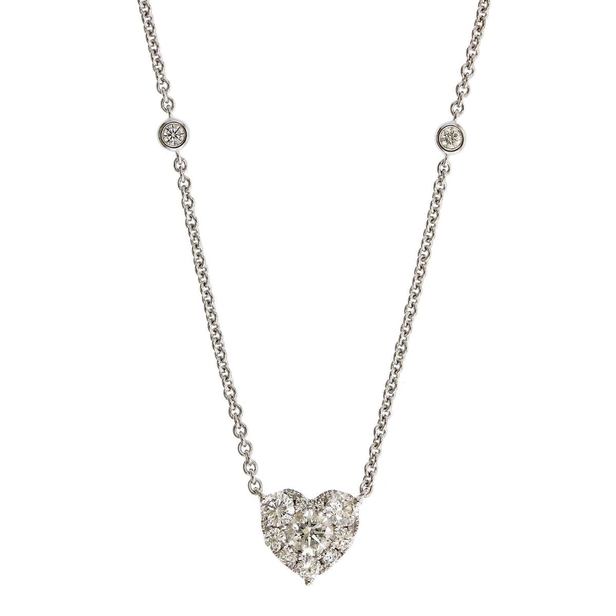 14K White Gold Diamond Cluster Heart Shaped Necklace