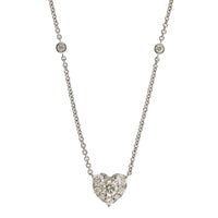 14K White Gold Diamond Cluster Heart Shaped Necklace