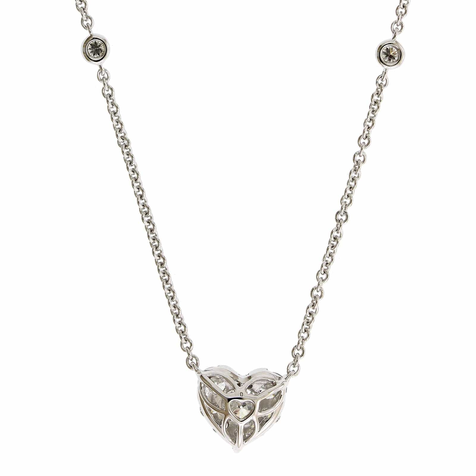14K White Gold Diamond Cluster Heart Shaped Necklace