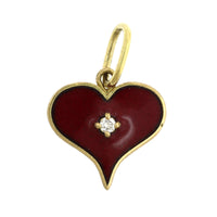 18K Yellow Gold Enameled Heart Charm with a Diamond Center