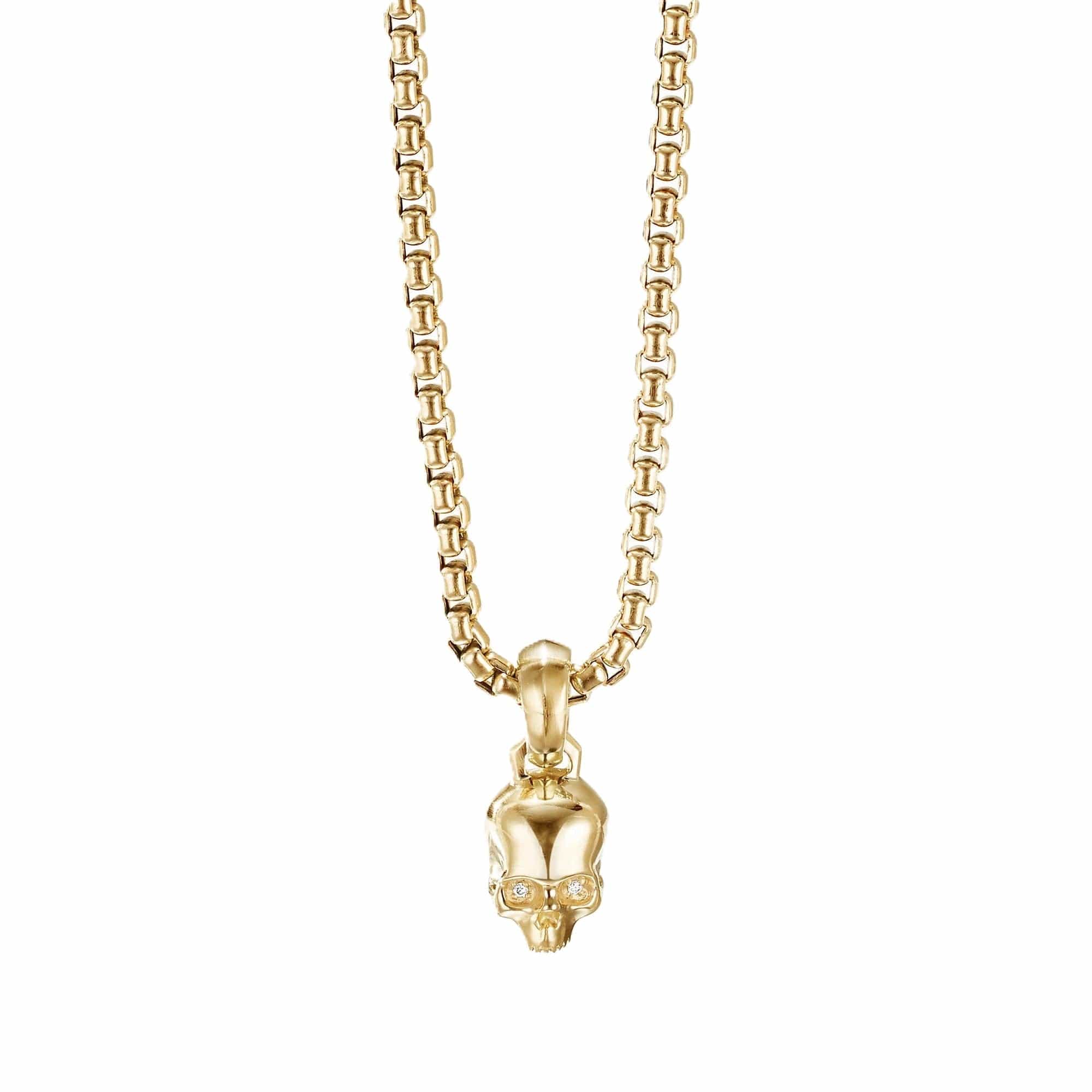 Extra Small Skull Charm in 18K Yellow Gold with Pavé Diamonds