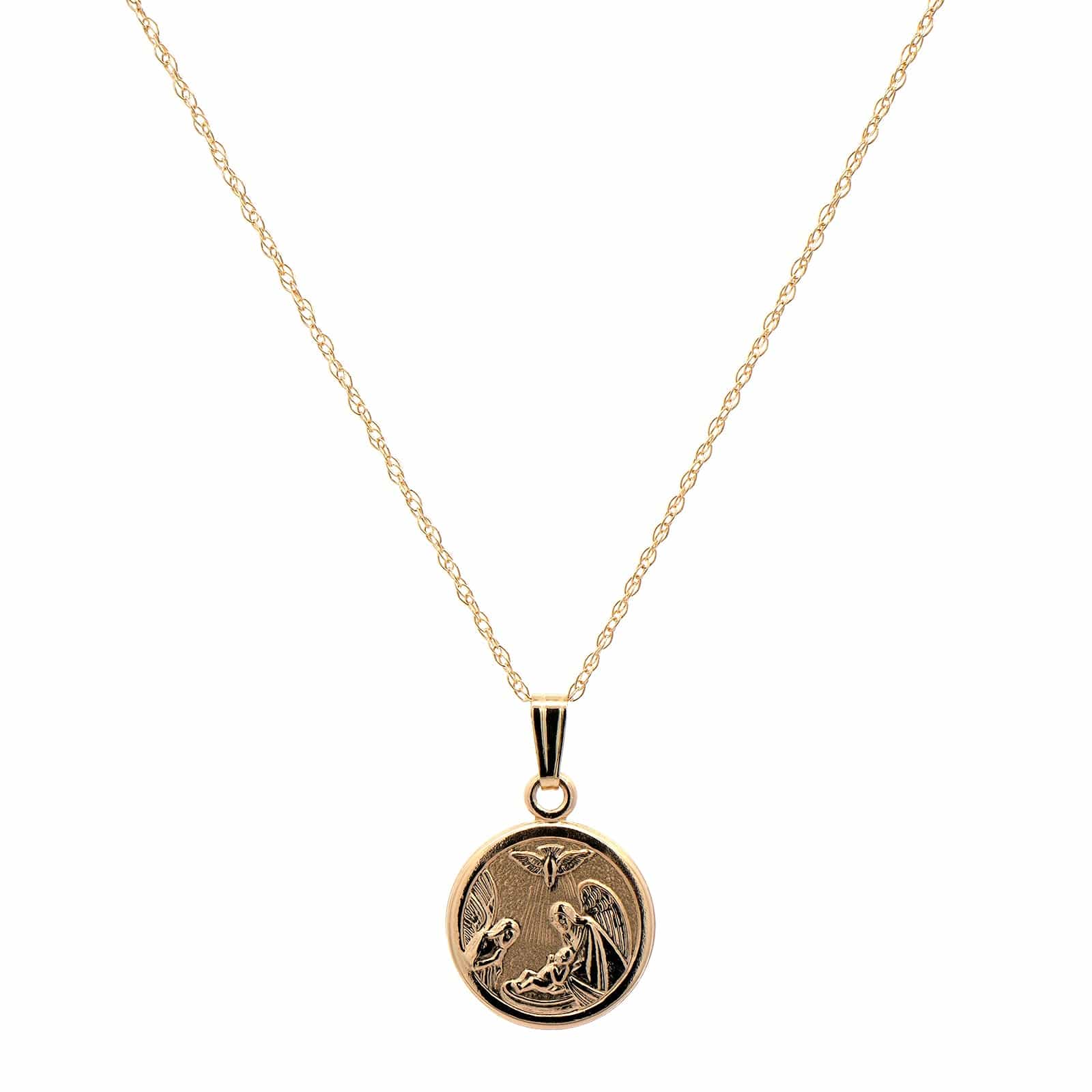 14K Yellow Gold Round Guardian Angel Rope Chain Necklace