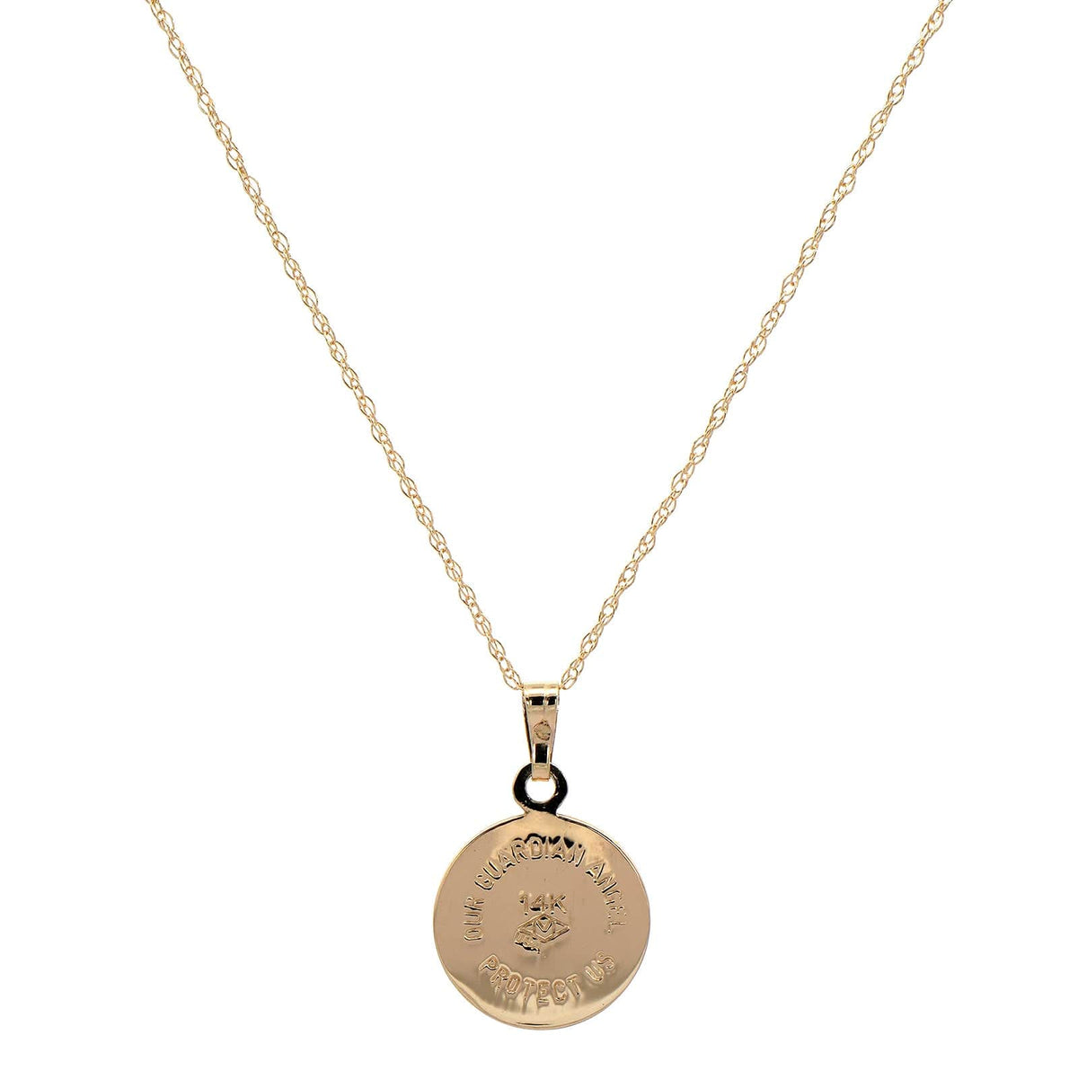14K Yellow Gold Round Guardian Angel Rope Chain Necklace