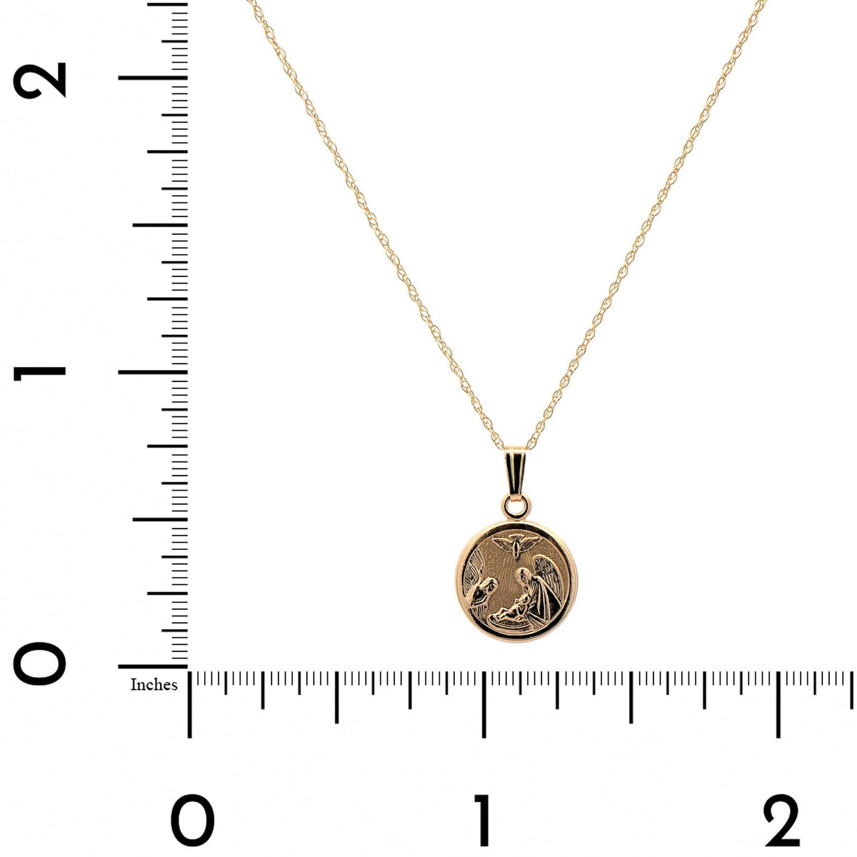 14K Yellow Gold Round Guardian Angel Rope Chain Necklace
