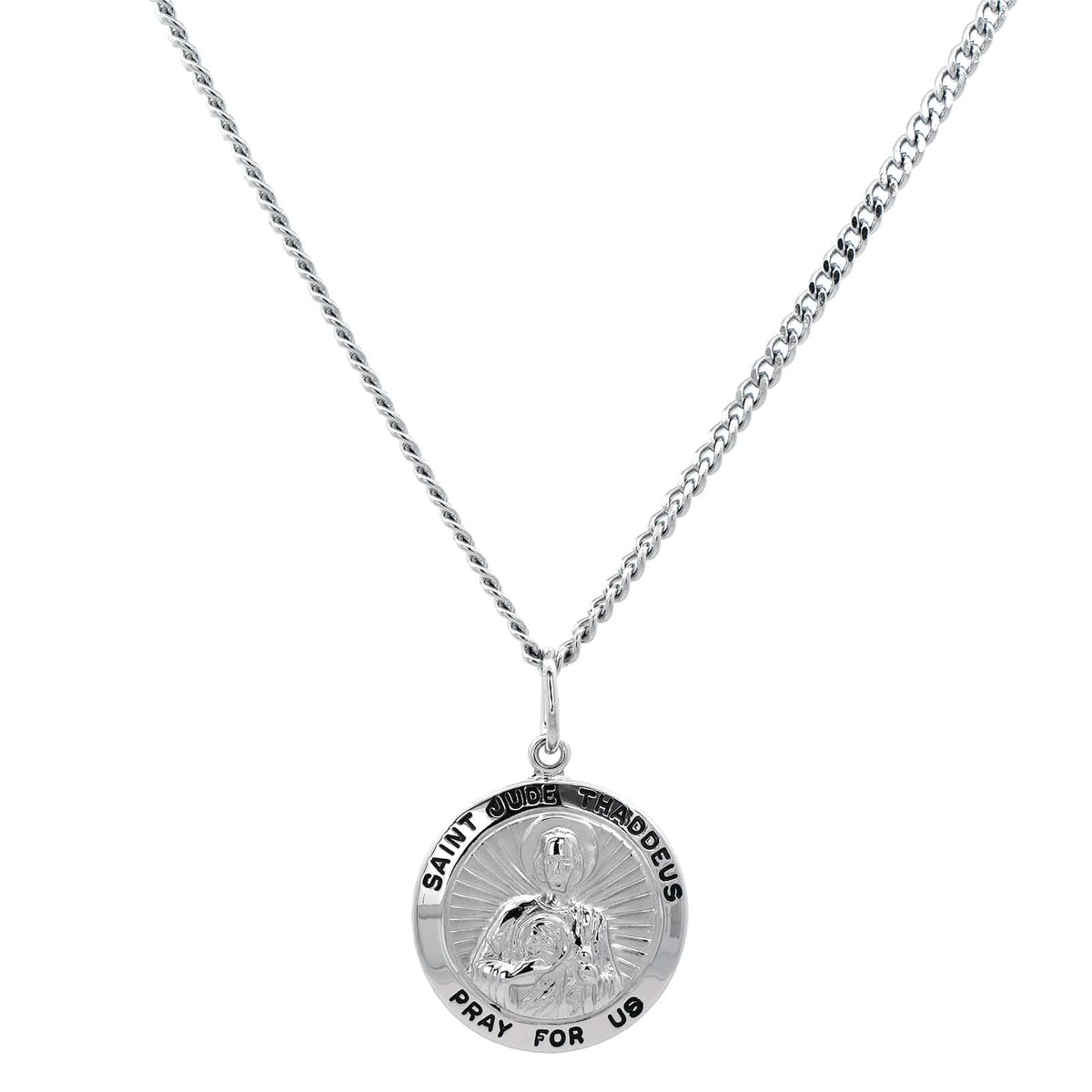 Sterling Silver Round St. Jude Pendant Necklace