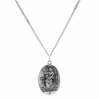 Sterling Silver Oval St. Michael Pendant Necklace