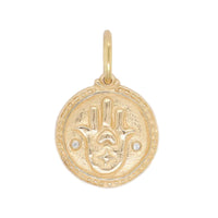 14K Yellow Gold Diamond Evil Eye and Hamsa Reversible Charm