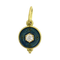 18K Yellow Gold Diamond Vitreous Enameled Clover Dot Charm