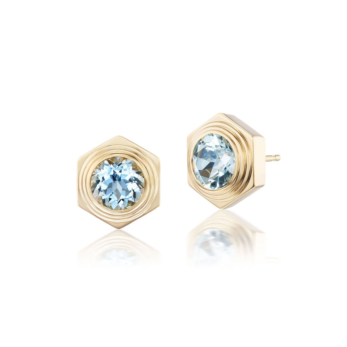 Harwell Godfrey 18K Yellow Gold Hexed Aquamarine Stud Earrings
