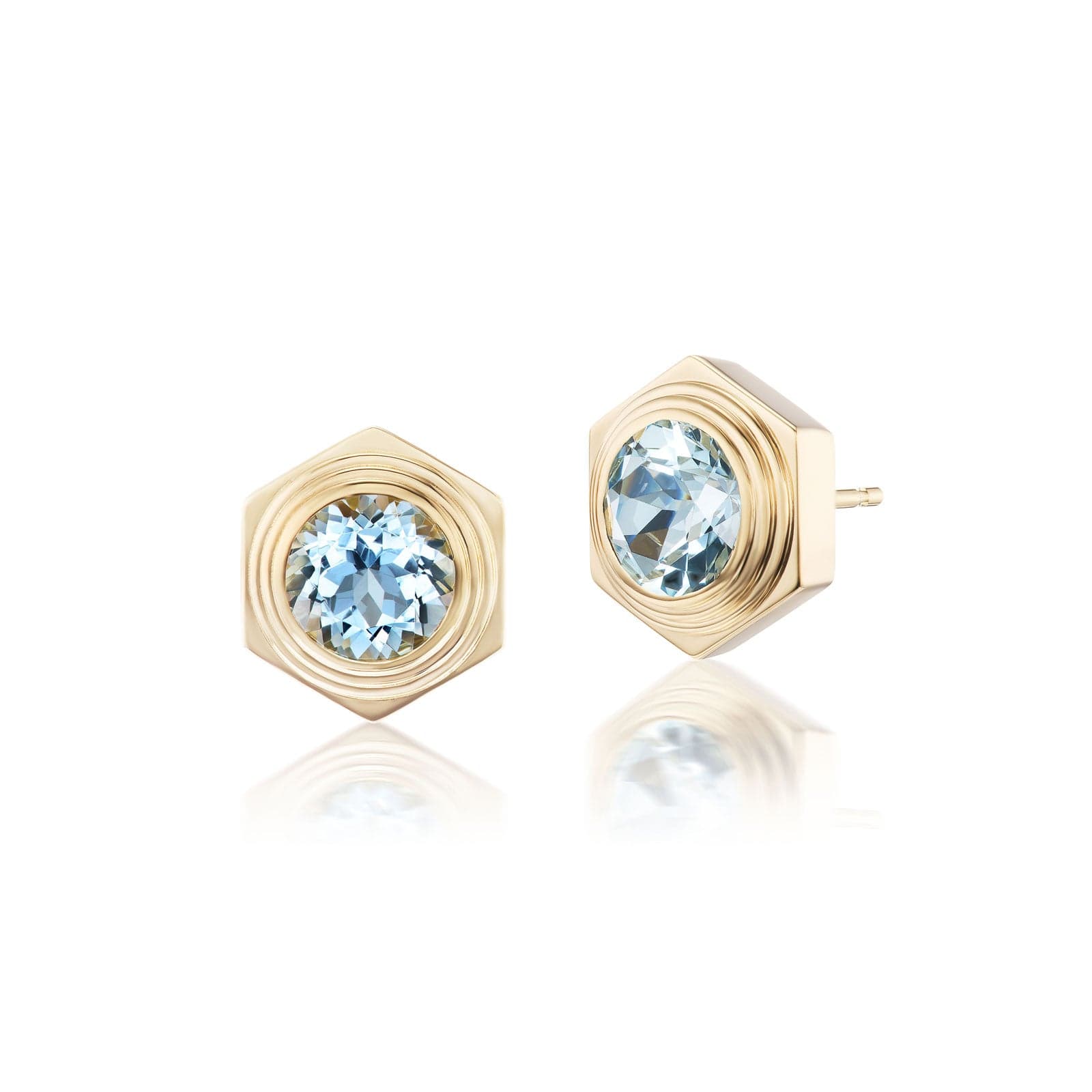 Harwell Godfrey 18K Yellow Gold Hexed Aquamarine Stud Earrings