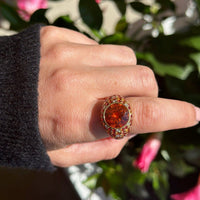 Eclat Jewels 18K Yellow Gold Round Mandarin Garnet and Sapphire Ring