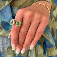 18K Yellow Gold Tourmaline and Aquamarine Open Ring