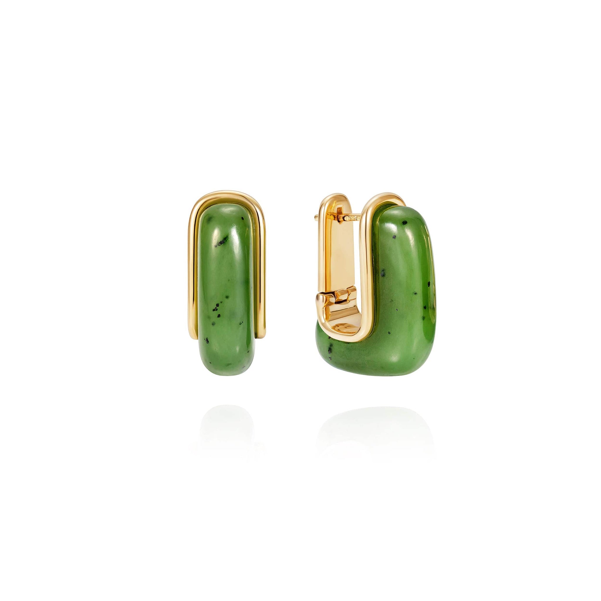 18K Yellow Gold and Nephrite Jade Oblong Earrings