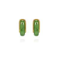 18K Yellow Gold and Nephrite Jade Oblong Earrings