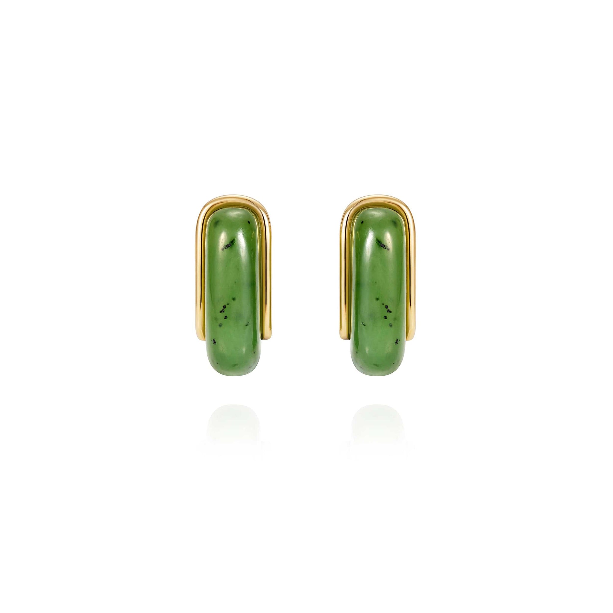 18K Yellow Gold and Nephrite Jade Oblong Earrings