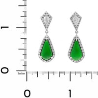 18K White Gold Pear Shaped Jade Dangle Drop Earrings