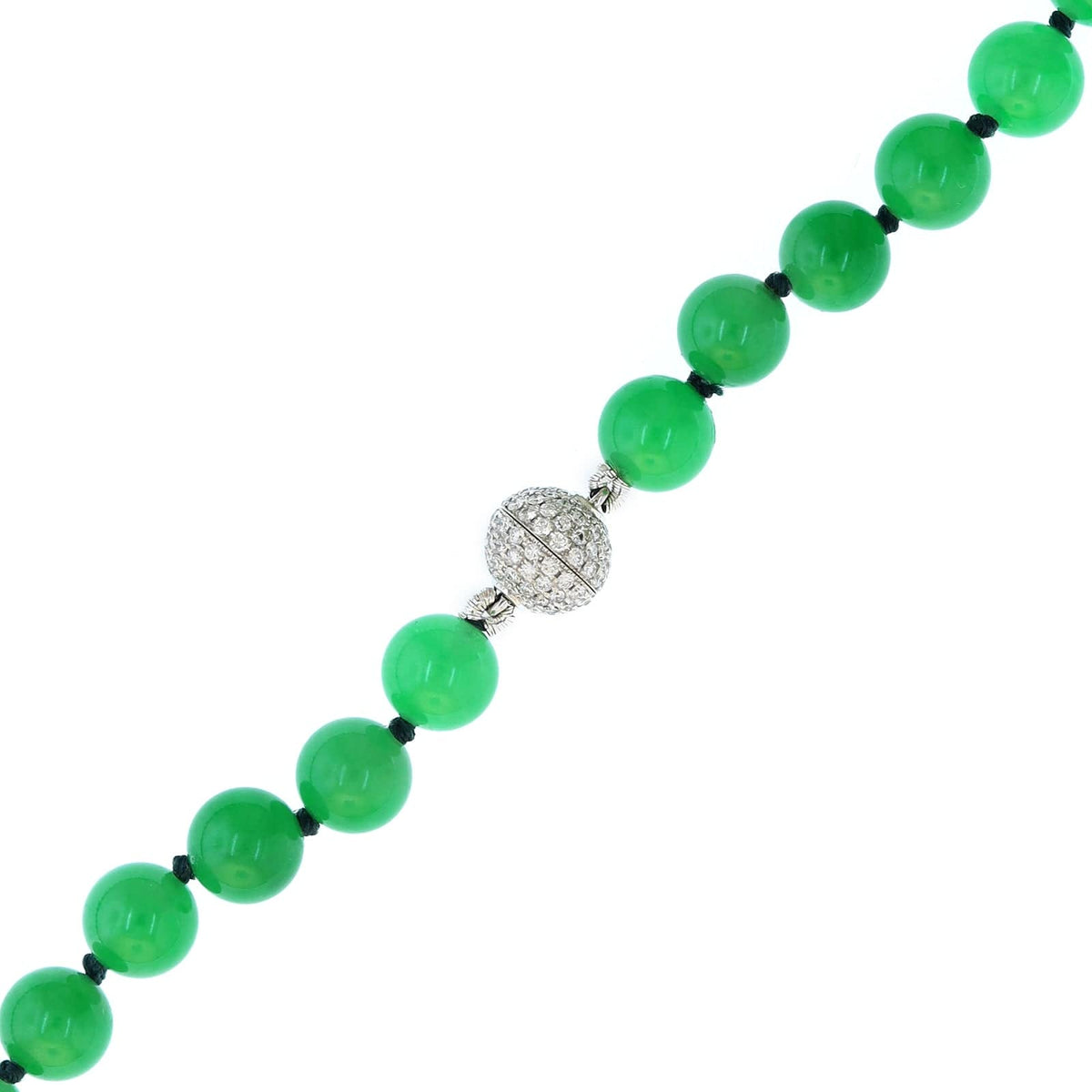 Eclat Jewels 18K White Gold Green Jade Bead and Diamond Necklace