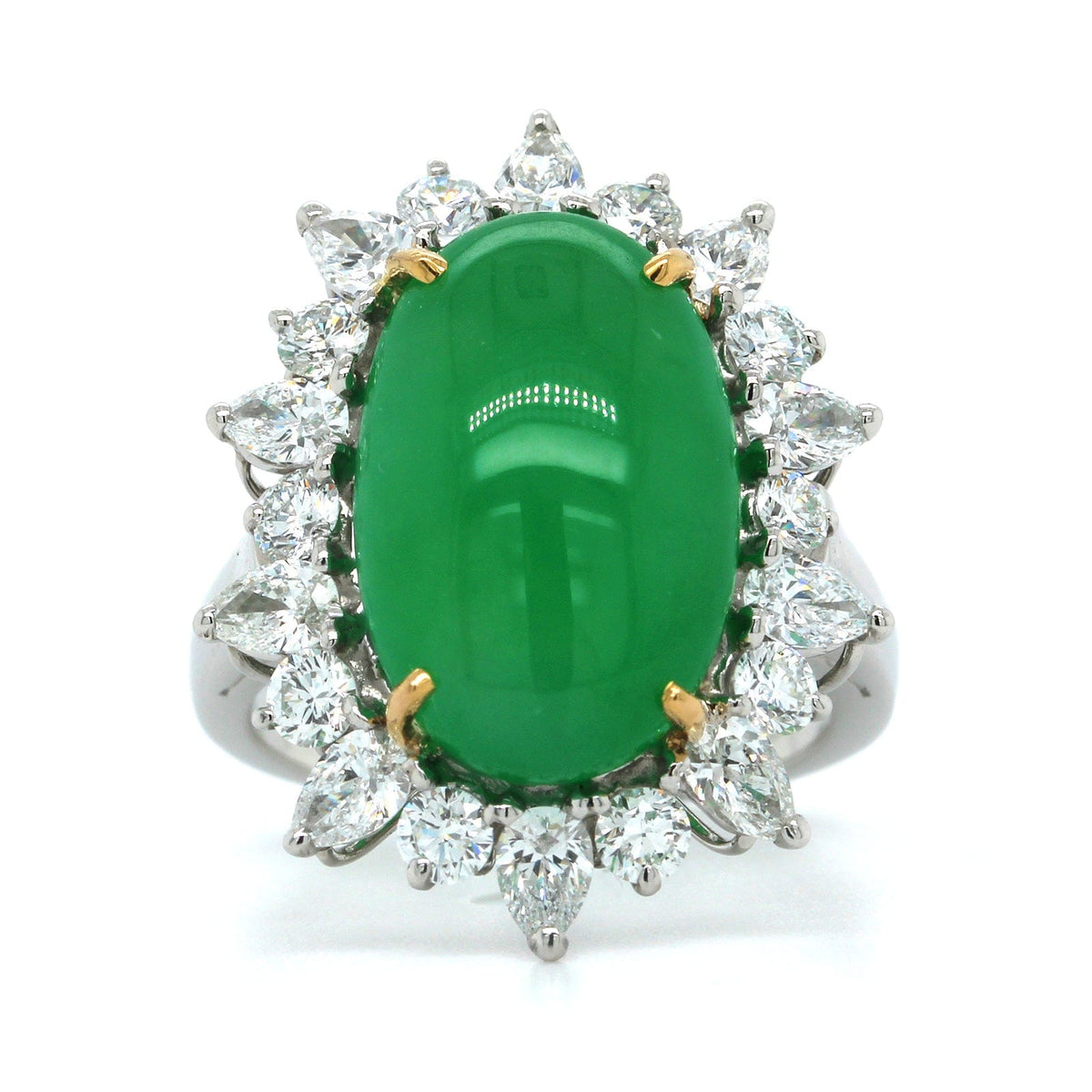 Oscar Heyman Platinum and 22K Yellow Gold Jade & Diamond Halo Ring