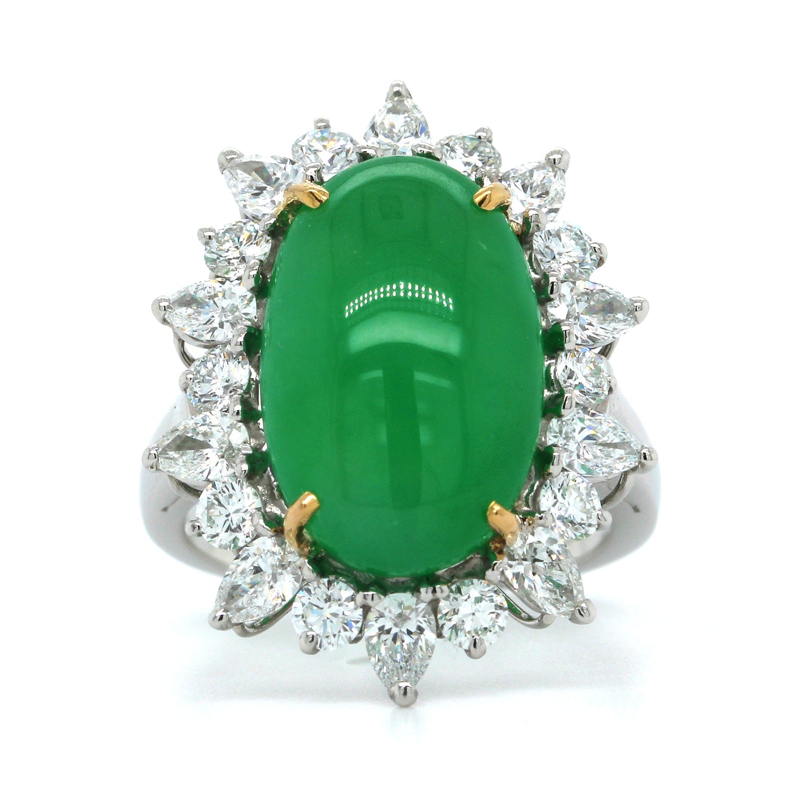 Oscar Heyman Platinum and 22K Yellow Gold Jade & Diamond Halo Ring
