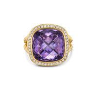 Albion® Ring 18K Yellow Gold with Amethyst and Diamonds, 11mm