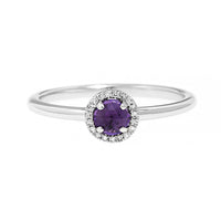 14K White Gold Round Amethyst and Diamond Halo Ring