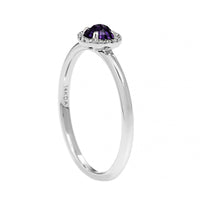 14K White Gold Round Amethyst and Diamond Halo Ring