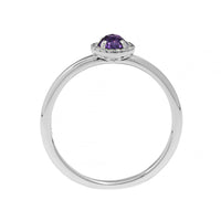 14K White Gold Round Amethyst and Diamond Halo Ring