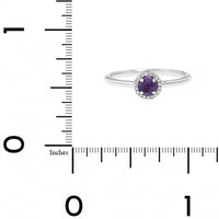 14K White Gold Round Amethyst and Diamond Halo Ring