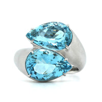 Eclat Jewels 18K White Gold Aquamarine Twin Ring
