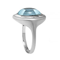 18K White Gold Bezel Set Cabochon Oval Aquamarine Ring