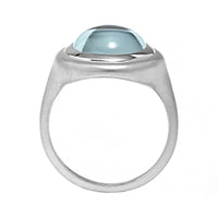 18K White Gold Bezel Set Cabochon Oval Aquamarine Ring