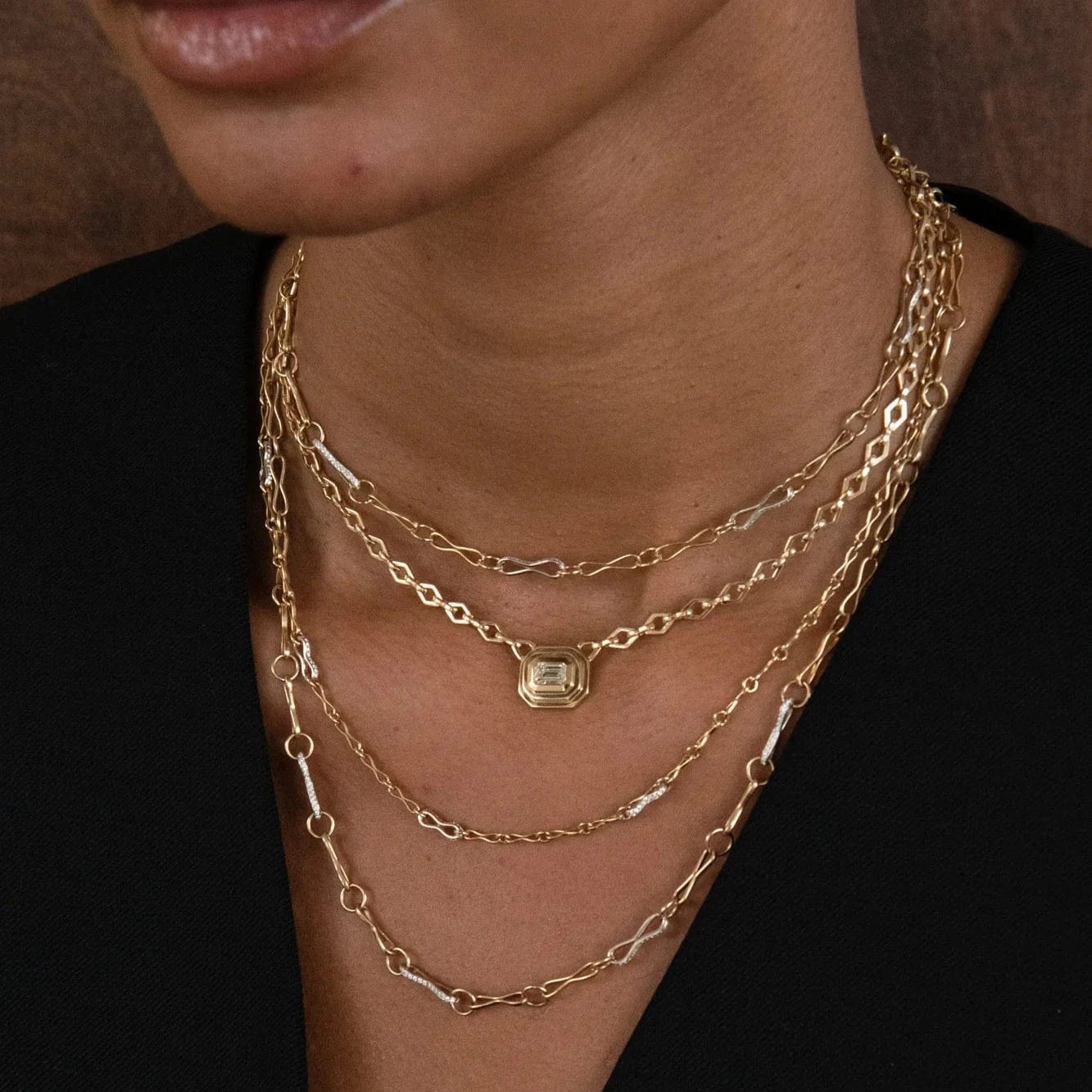 Azlee 18K Yellow Gold Large Circle Link Diamond Necklace