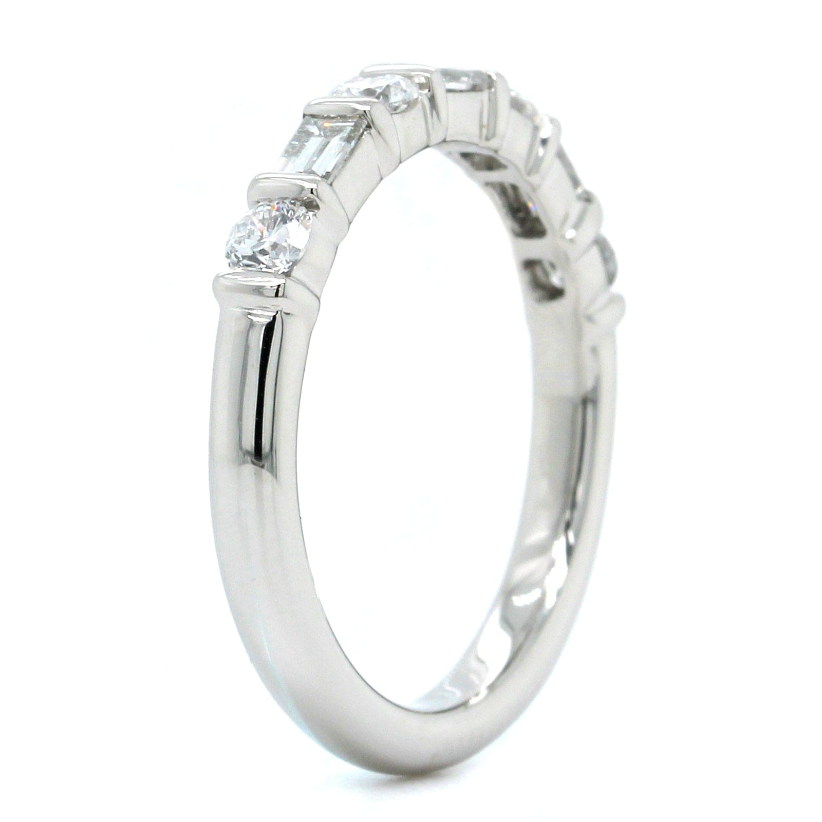 Platinum Alternating Round and Baguette Diamond Wedding Ring