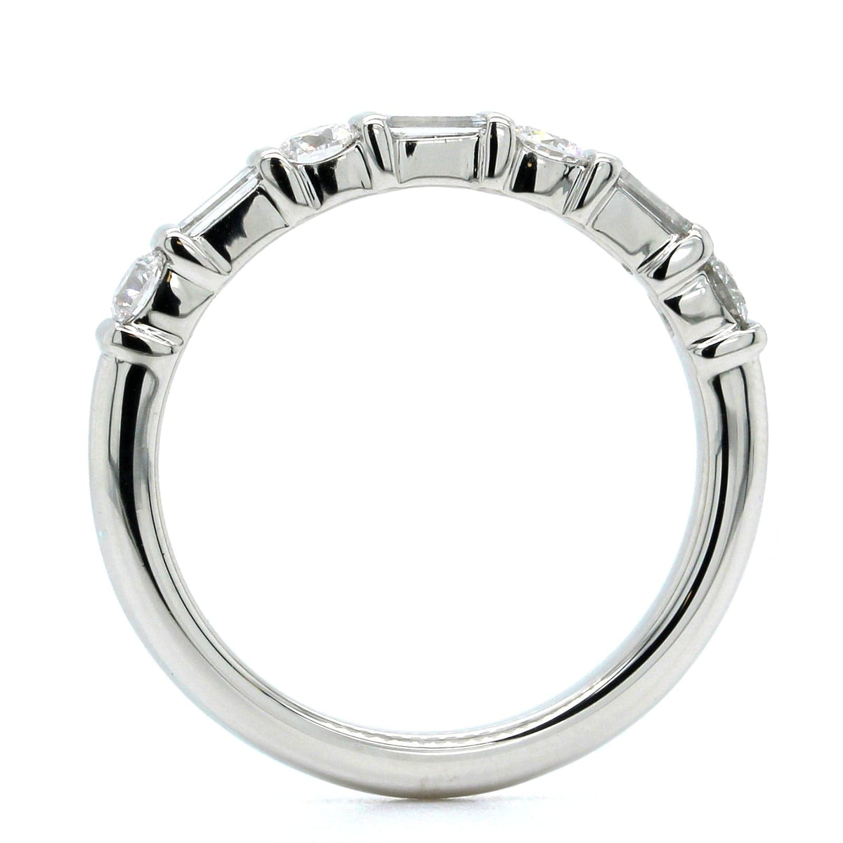 Platinum Alternating Round and Baguette Diamond Wedding Ring