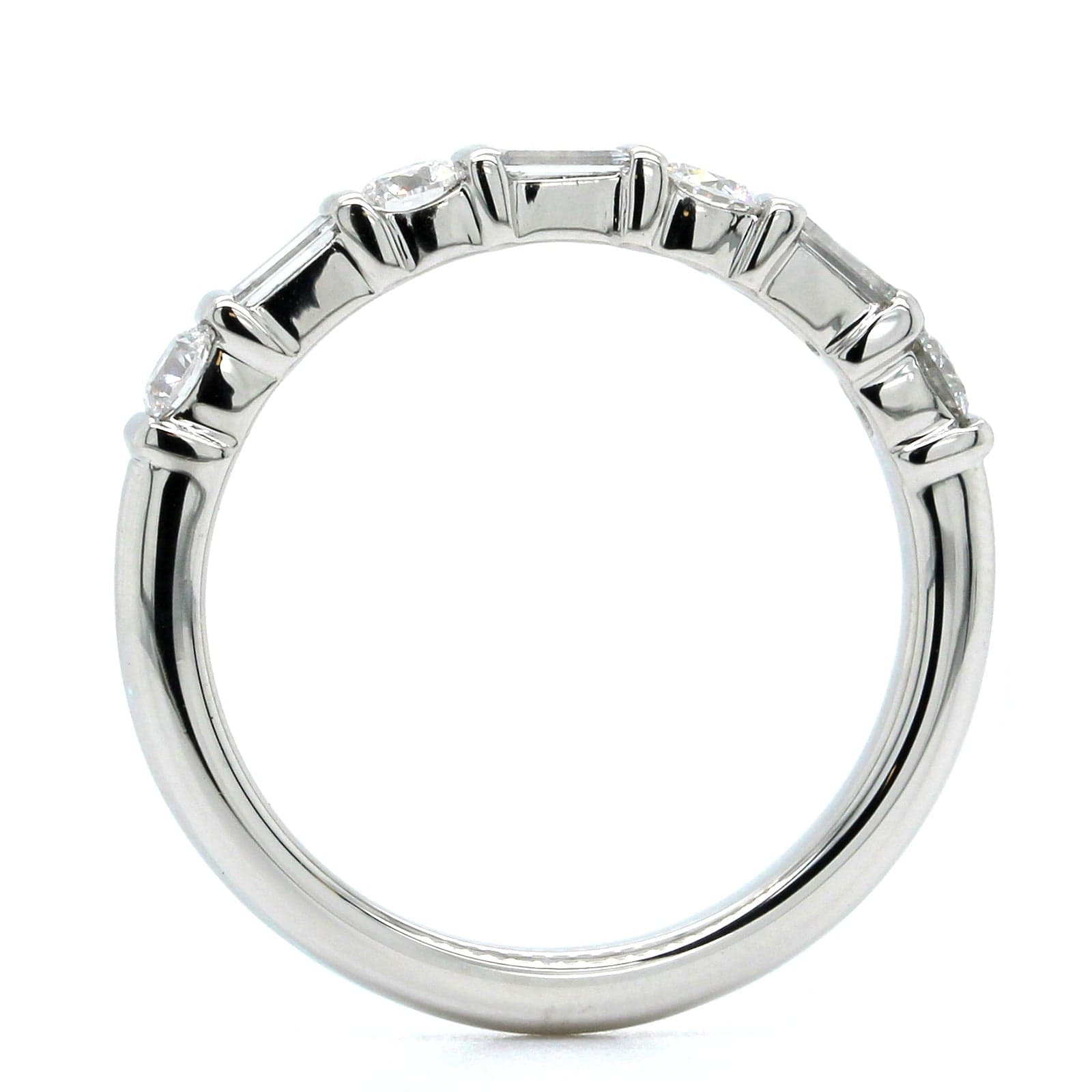 Platinum Alternating Round and Baguette Diamond Wedding Ring