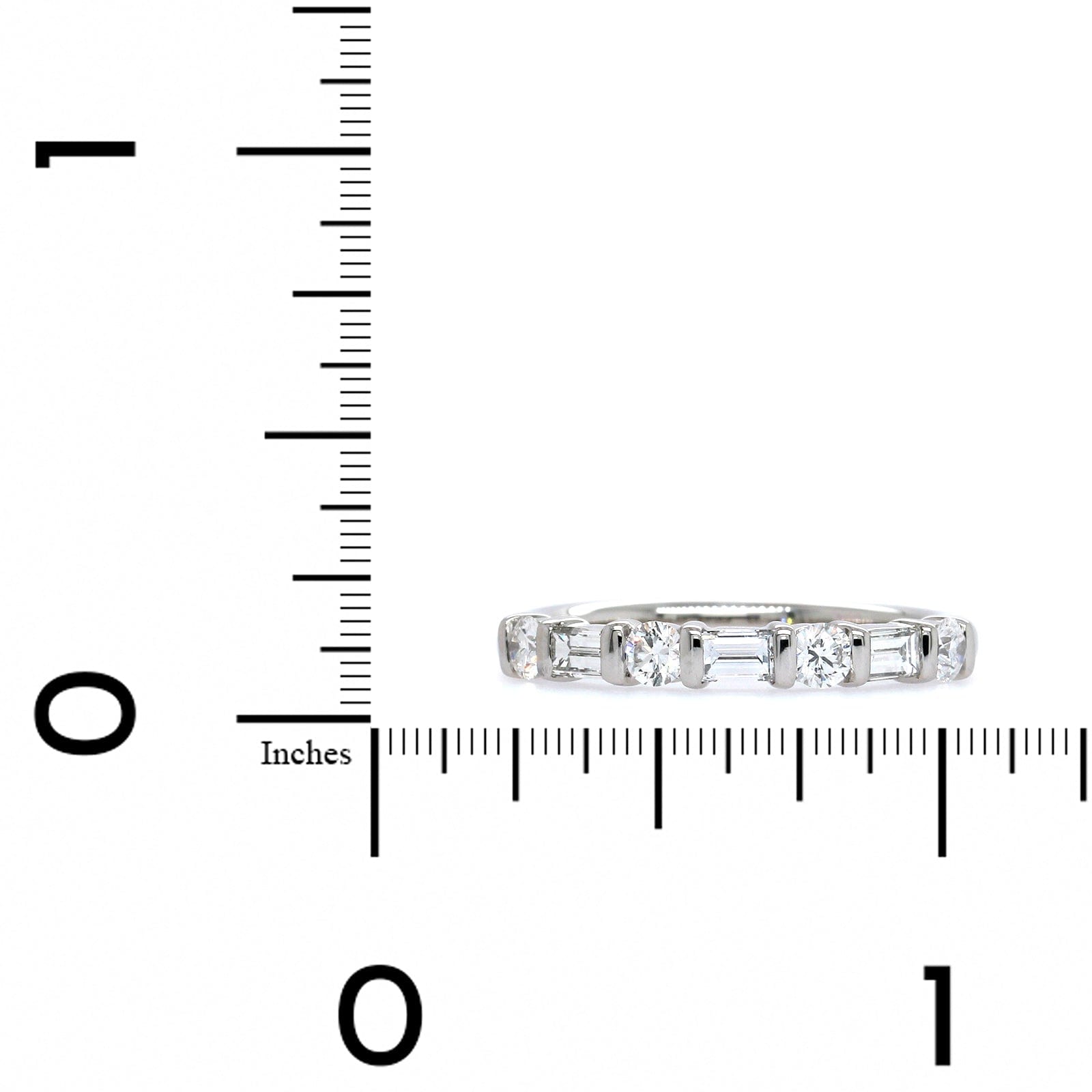Platinum Alternating Round and Baguette Diamond Wedding Ring