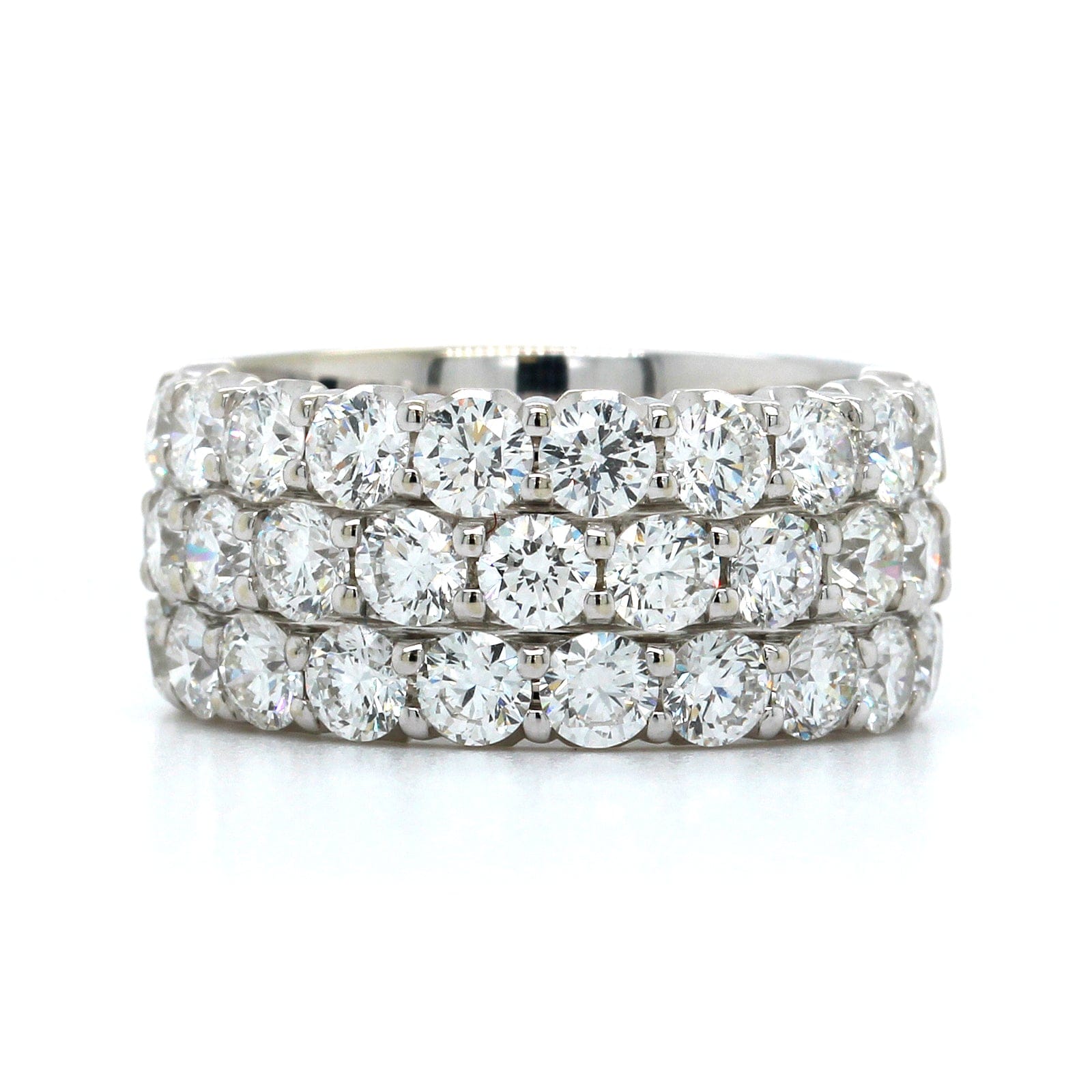 18K White Gold Three-Row Shared Prong Diamond Band