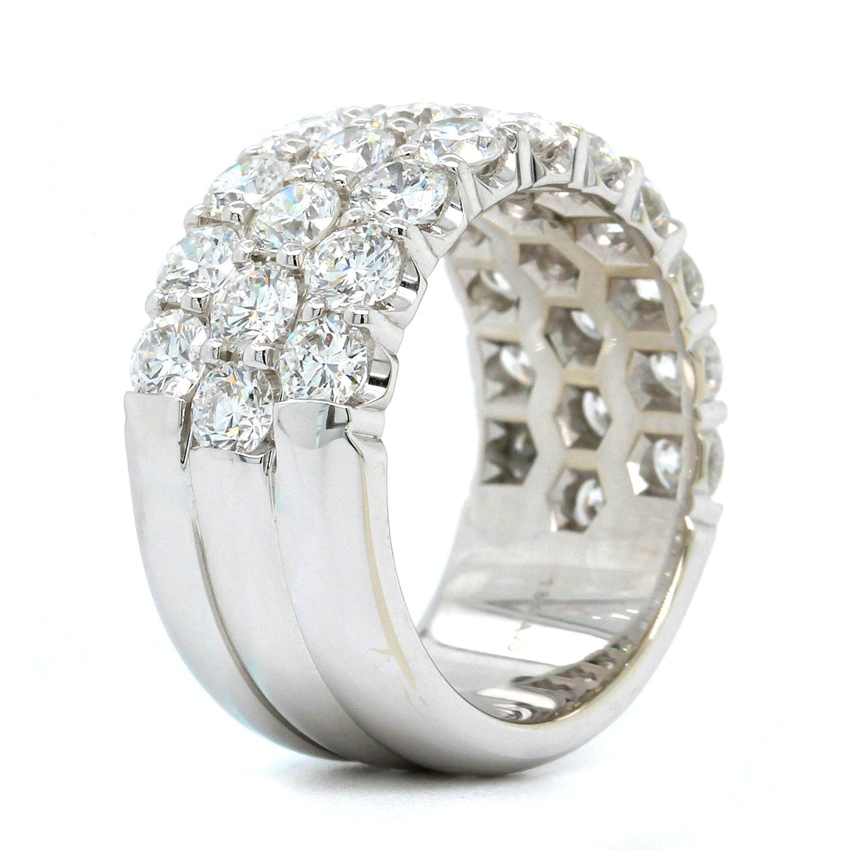 18K White Gold Three-Row Shared Prong Diamond Band