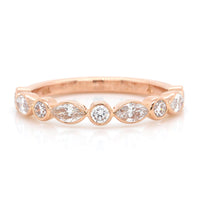 18K Rose Gold Bezel Set Alternating Round and Marquise Diamond Band