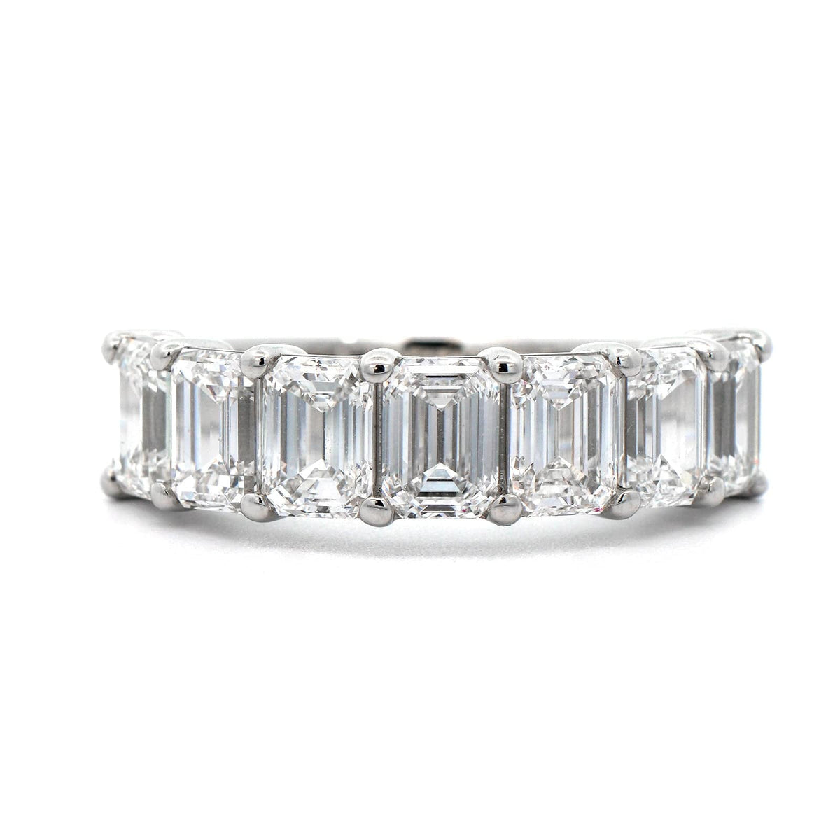 Platinum 7 Stone Shared Prong Emerald Cut Diamond Band
