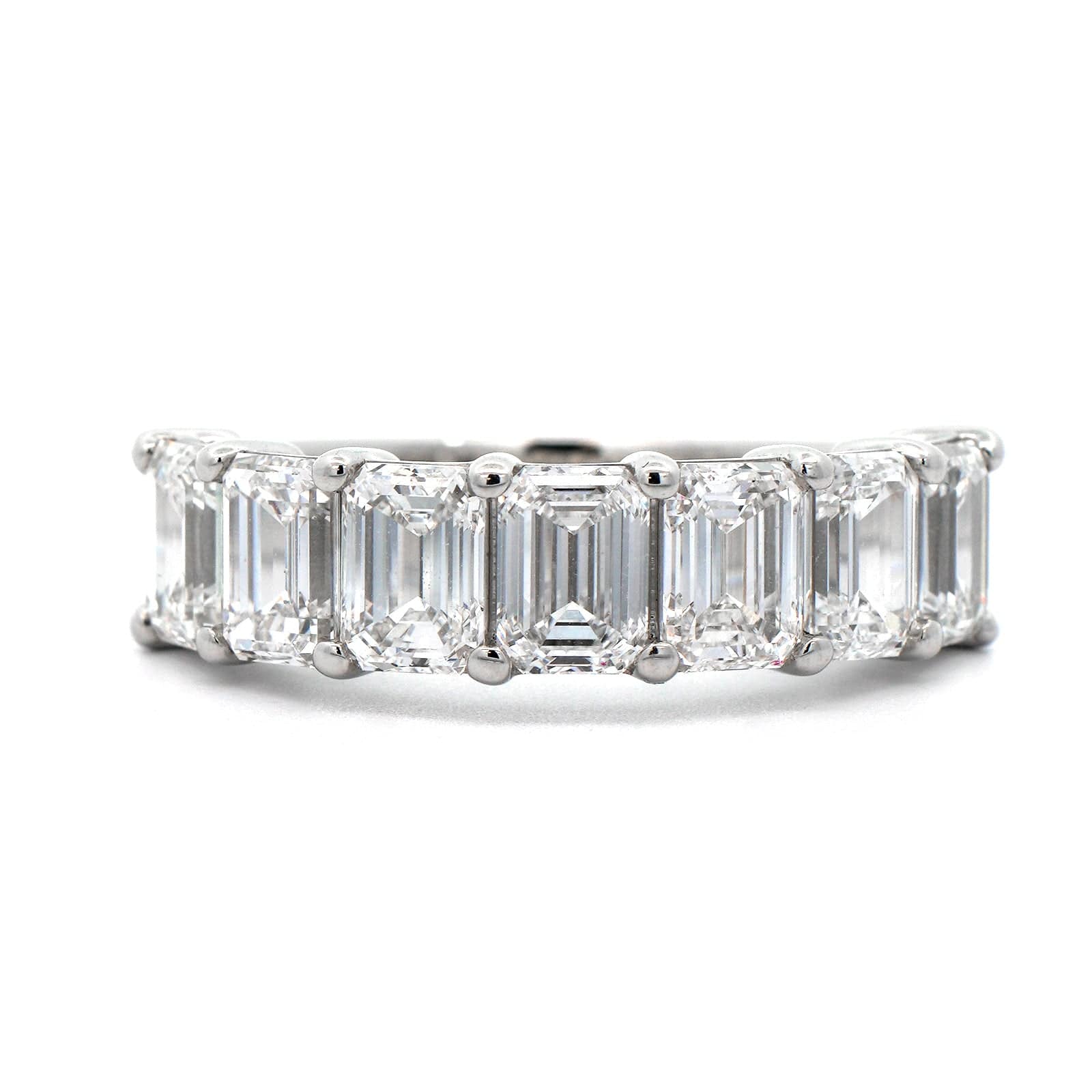 Platinum 7 Stone Shared Prong Emerald Cut Diamond Band
