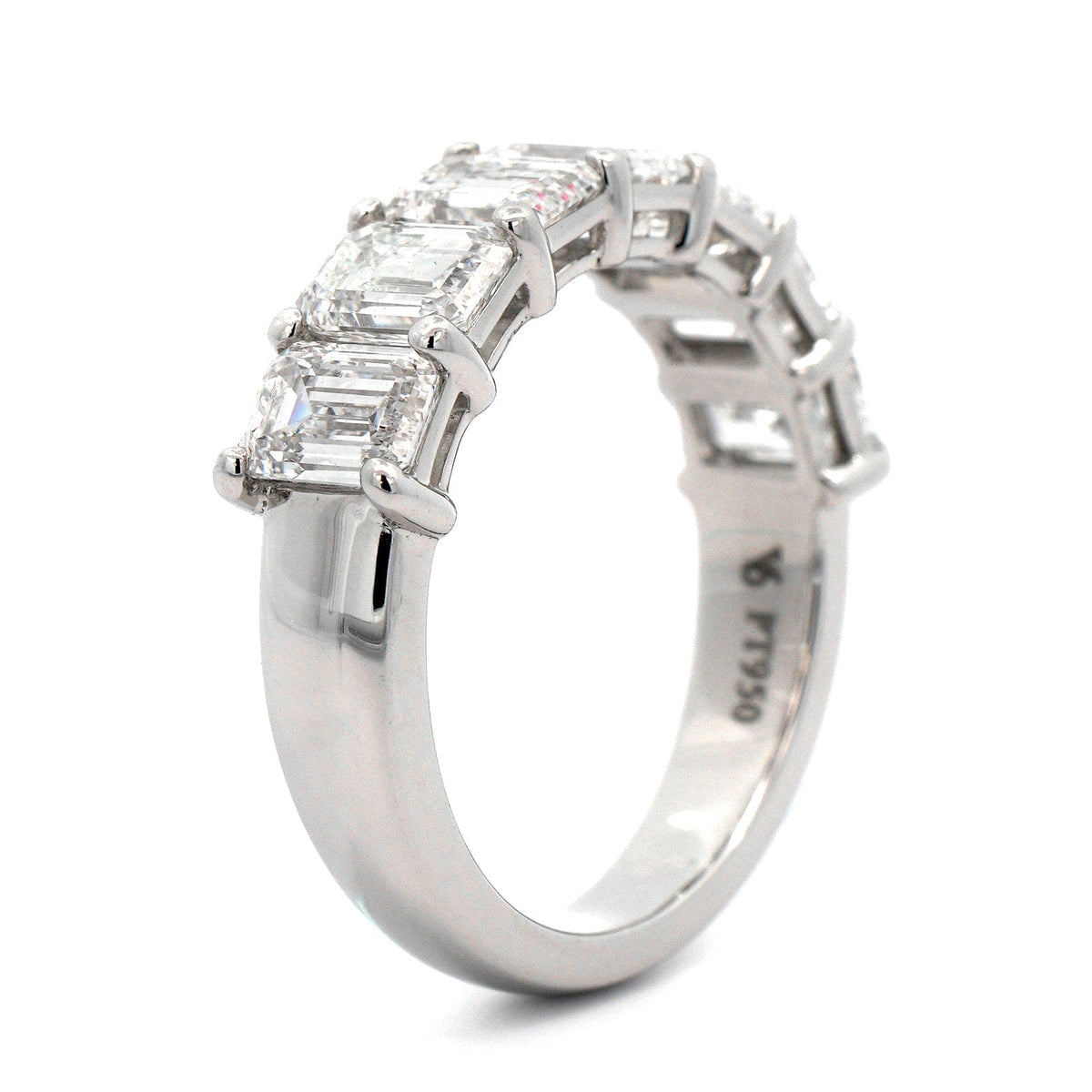 Platinum 7 Stone Shared Prong Emerald Cut Diamond Band