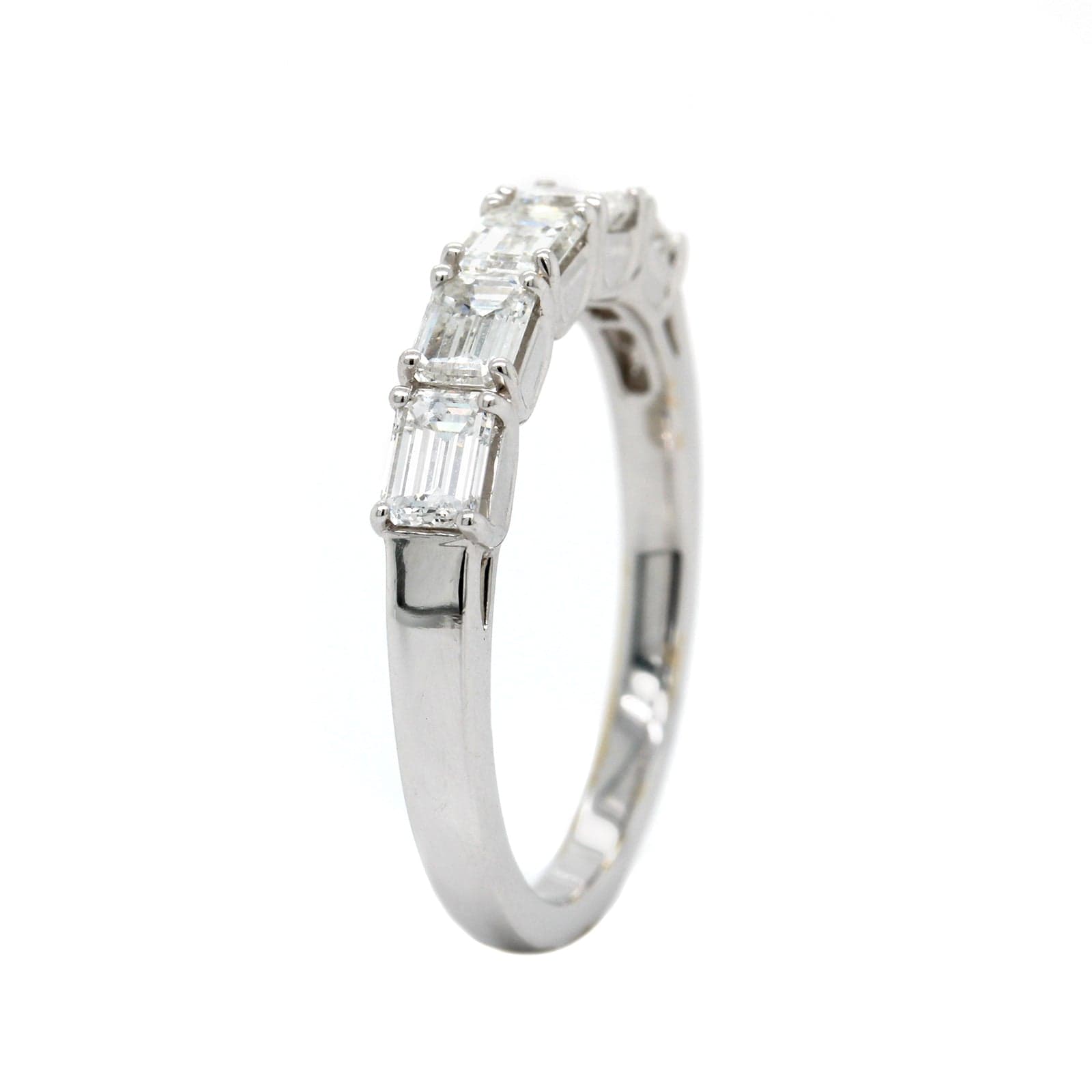18K White Gold Prong Set Emerald Cut Diamond Band