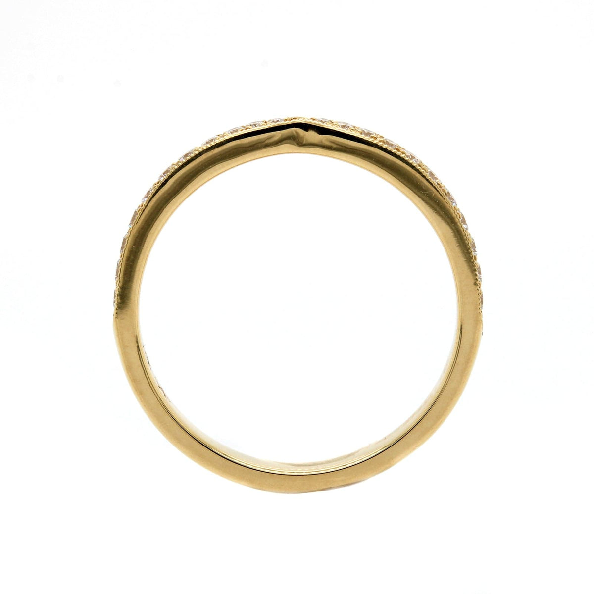 18K Yellow Gold Pinched Center Diamond Bead Set Band