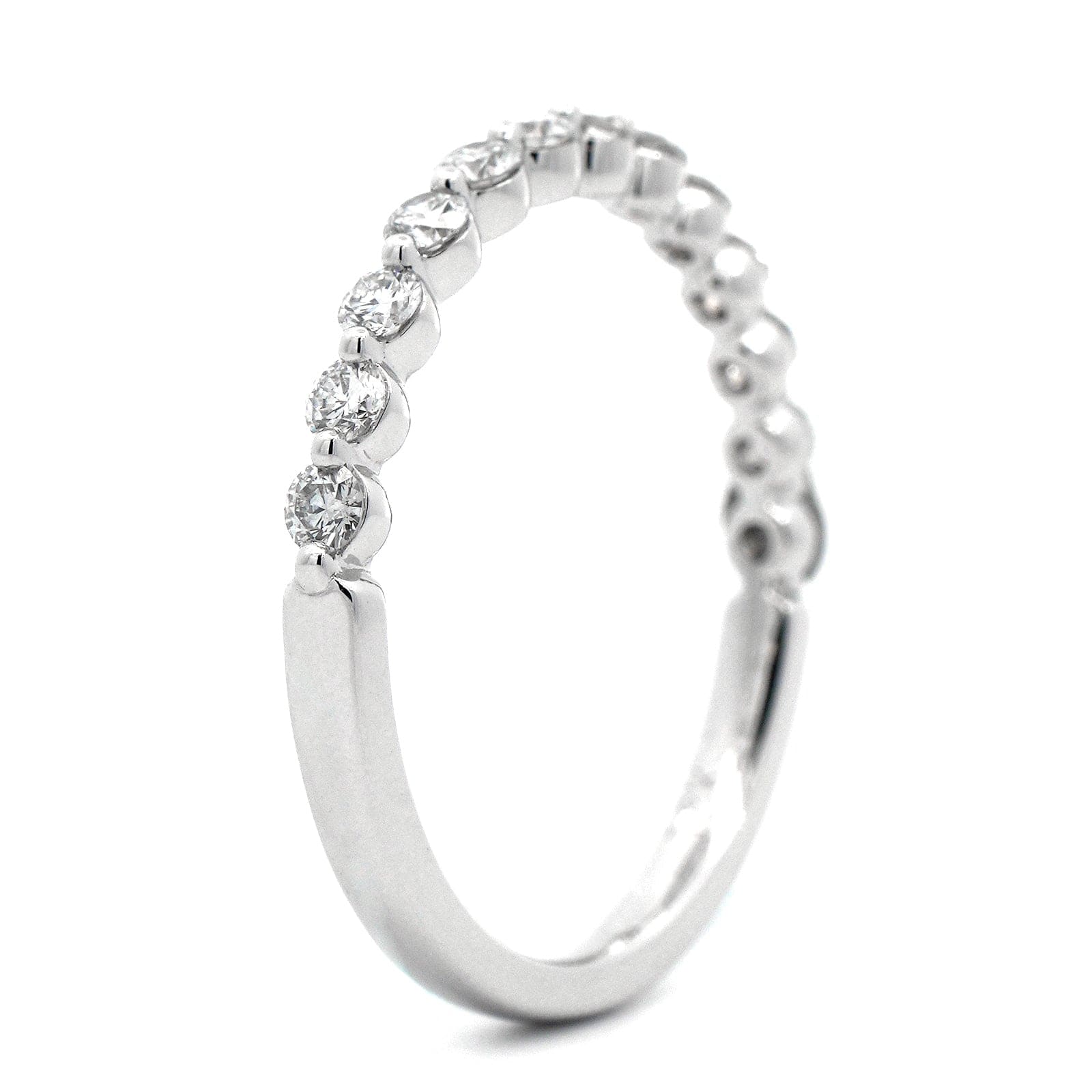18K White Gold Single Prong Halfway Diamond Wedding Ring