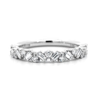 18K White Gold Zigzag Round and Baguette Diamond Wedding Ring